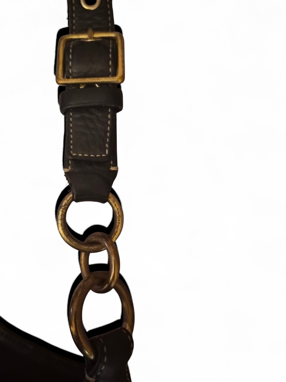 Coach Hampton Hobo Black Leather Shoulder Bag with Brass Ring Detail - Picture 5 of 6